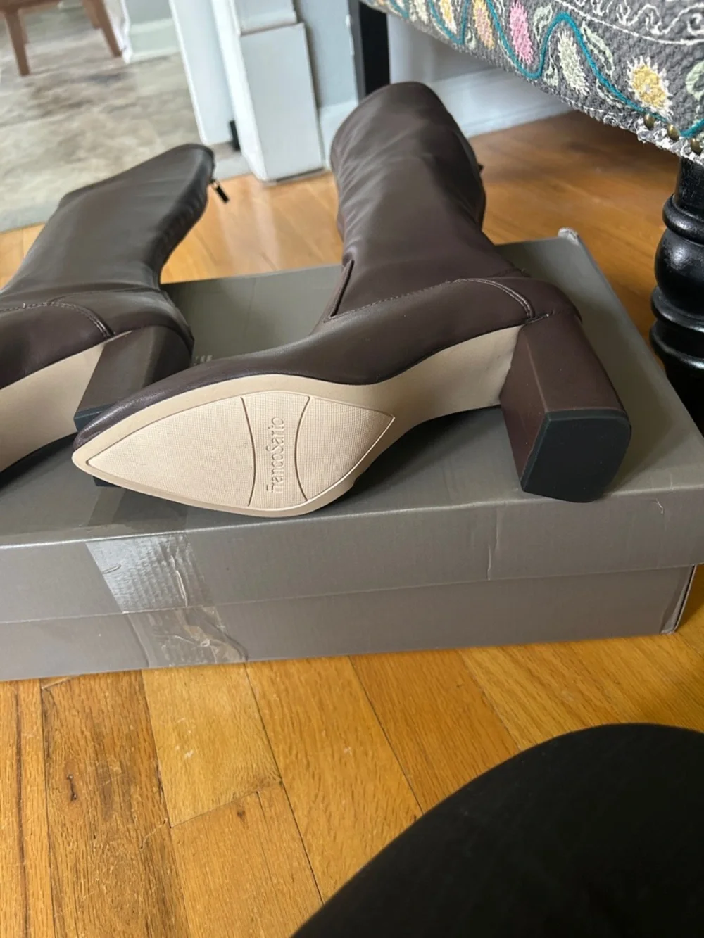 Franco Sarto L-Katherine‎ Dark Brown faux Leather Block Heel Boots 7.5
